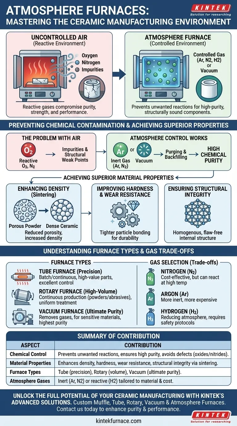 How do atmosphere furnaces contribute to ceramic manufacturing? Enhance Purity and Performance Visual Guide