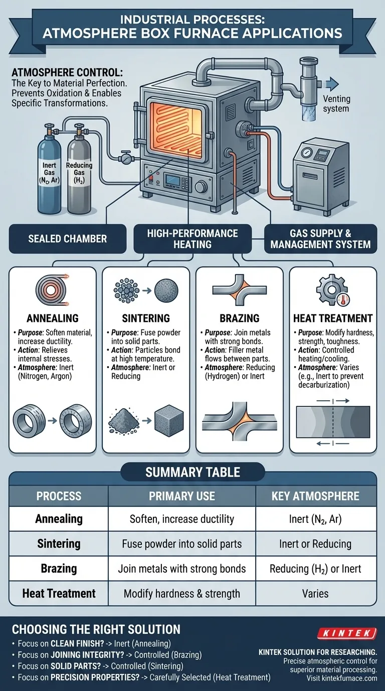Quais são os processos industriais comuns realizados com o uso de um forno caixa com atmosfera controlada? Descubra Aplicações Chave para o Processamento de Materiais Guia Visual