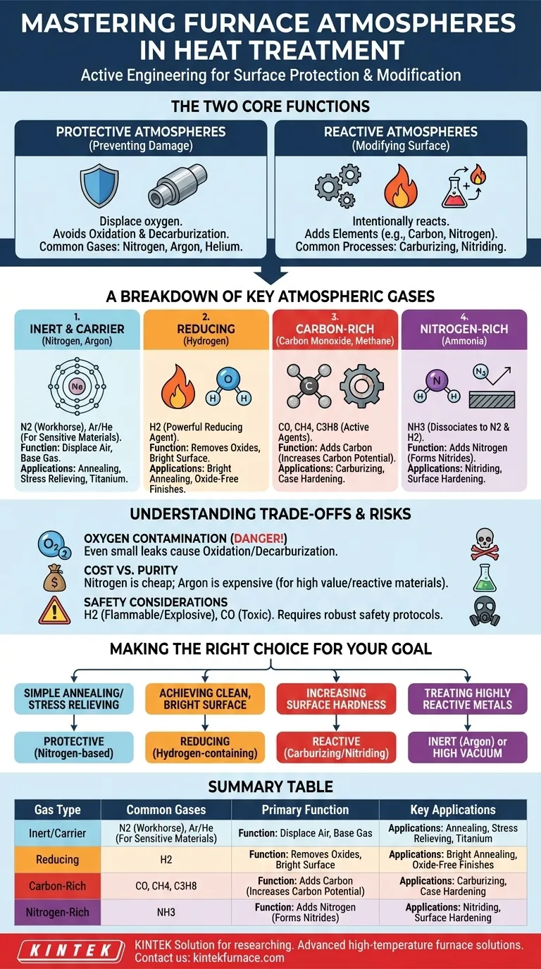 What gases are commonly used in heat treatment furnace atmospheres? Optimize Your Process with the Right Gas Mix Visual Guide