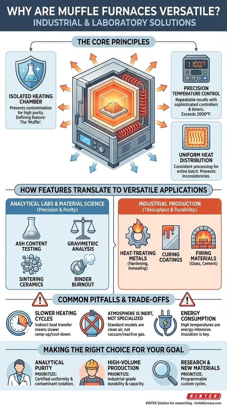 Perché i forni a muffola sono considerati versatili in contesti industriali e di laboratorio? Sblocca il riscaldamento di precisione per diverse applicazioni Guida Visiva