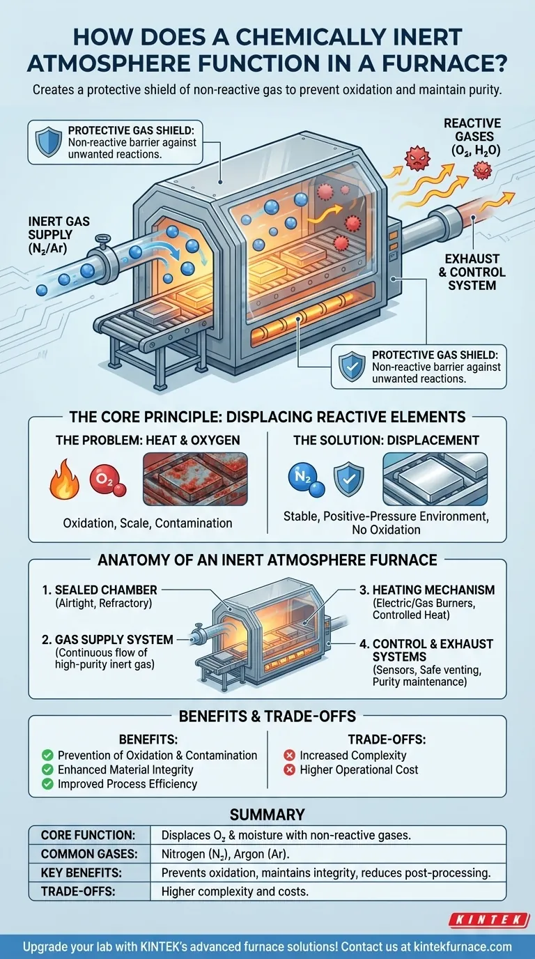 How does a chemically inert atmosphere function in a furnace? Prevent Oxidation and Ensure Material Purity Visual Guide