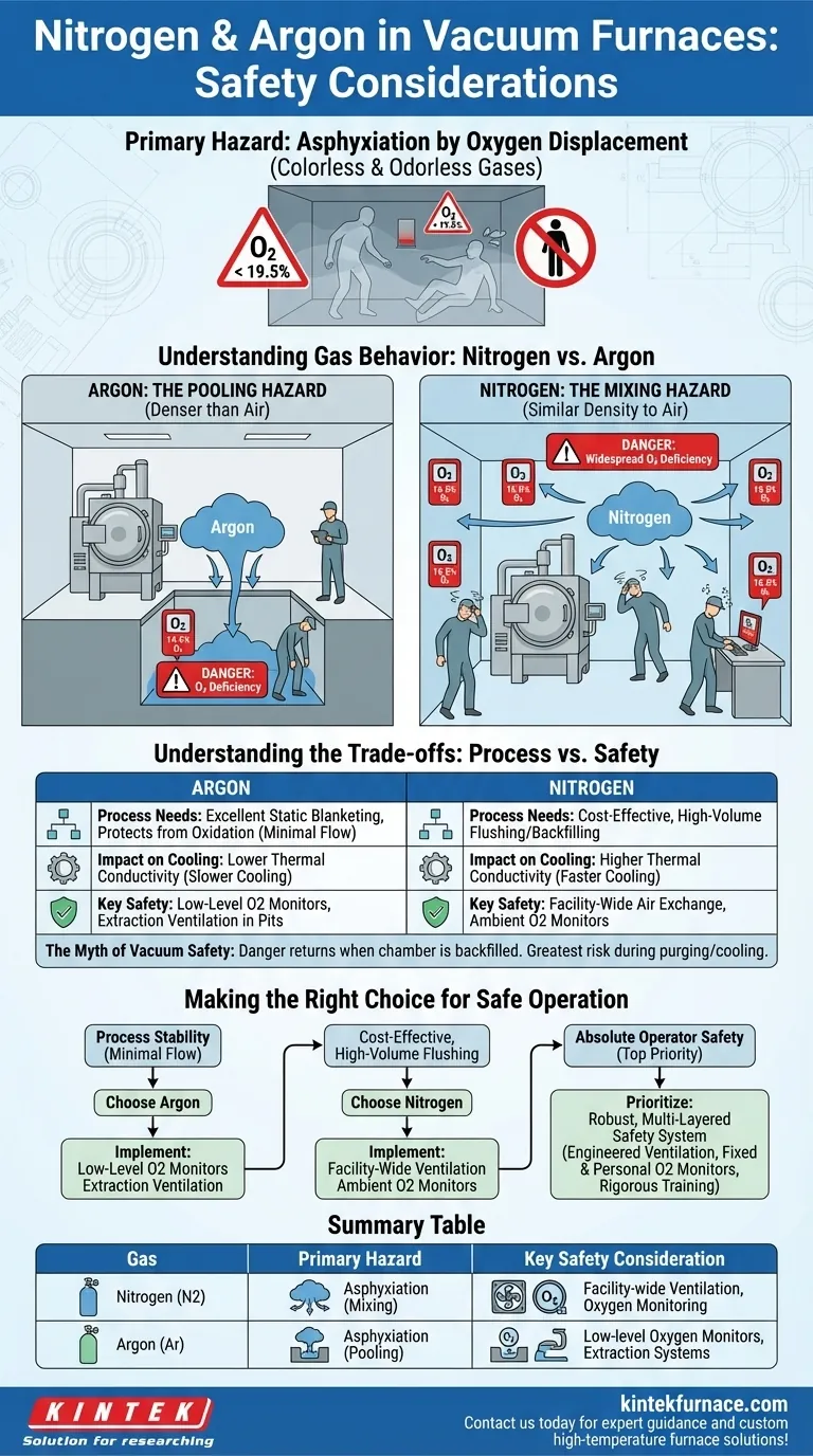 What are the safety considerations when using nitrogen and argon in vacuum furnaces? Prevent Asphyxiation Risks in Your Lab Visual Guide