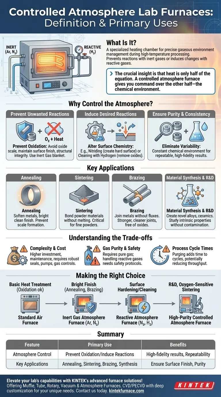 What is a controlled atmosphere lab furnace and what are its primary uses? Unlock Precision in Material Processing Visual Guide
