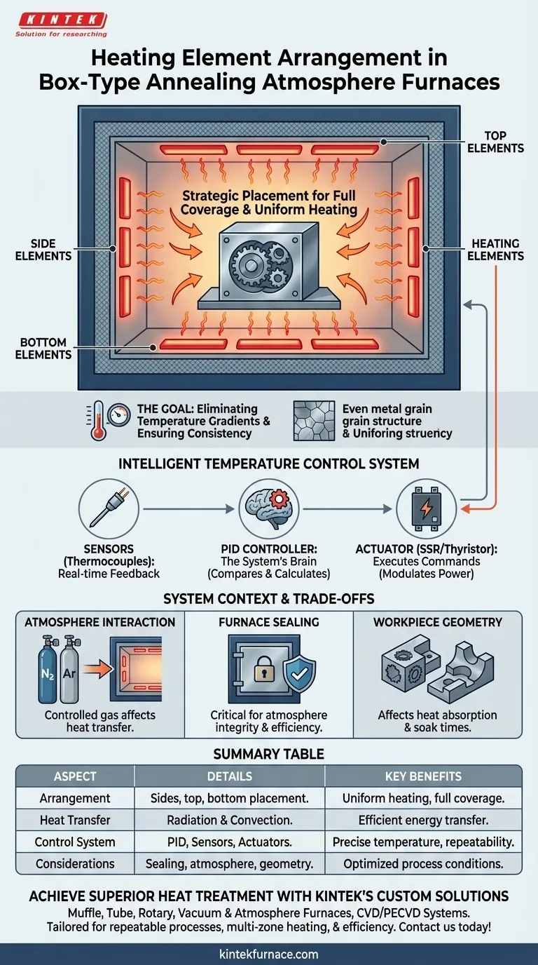 Como os elementos de aquecimento são dispostos no forno de recozimento a gás de caixa? Para Aquecimento Uniforme e Controle Preciso Guia Visual