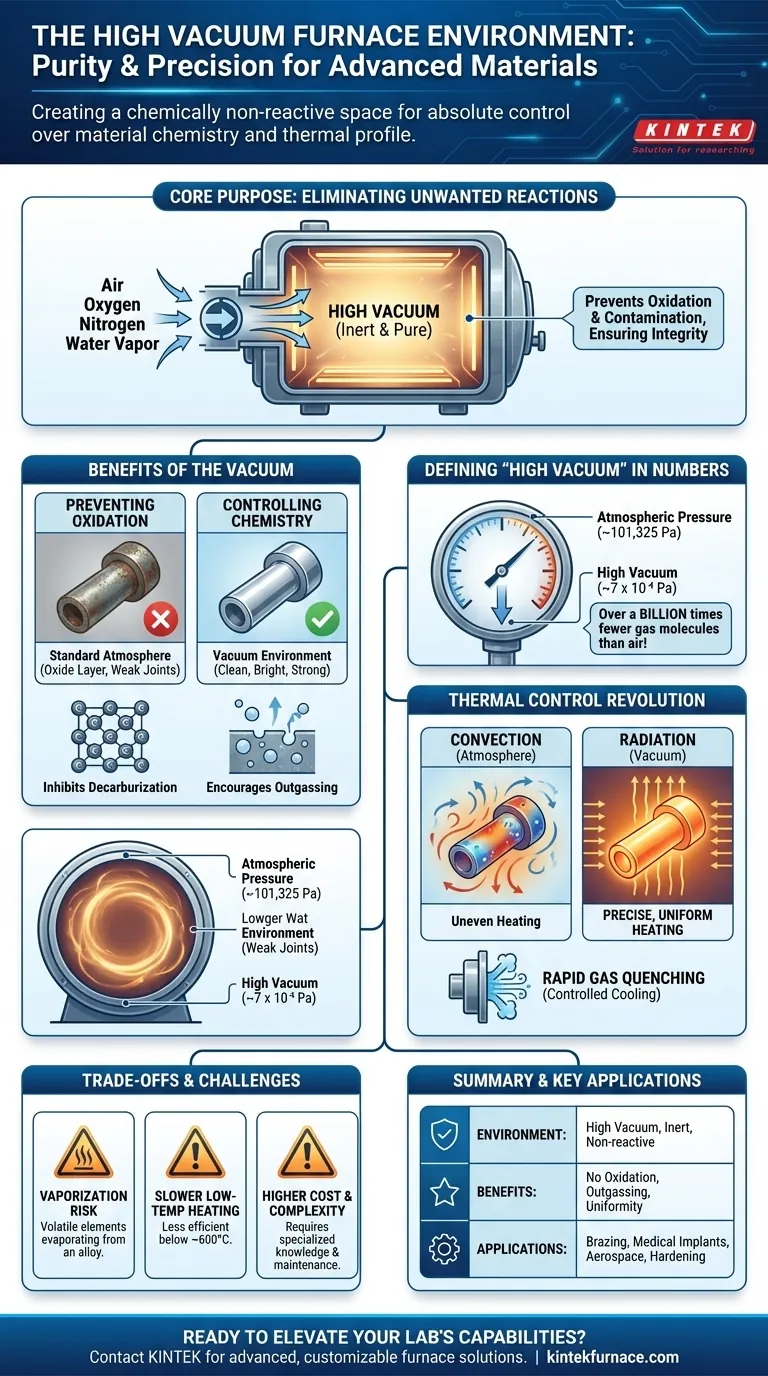 Que tipo de ambiente cria um forno de alto vácuo? Alcance Pureza e Precisão no Tratamento Térmico Guia Visual