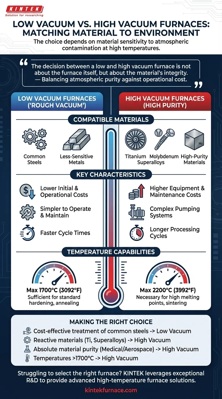What types of materials are compatible with low vacuum versus high vacuum furnaces? Choose the Right Furnace for Your Materials Visual Guide