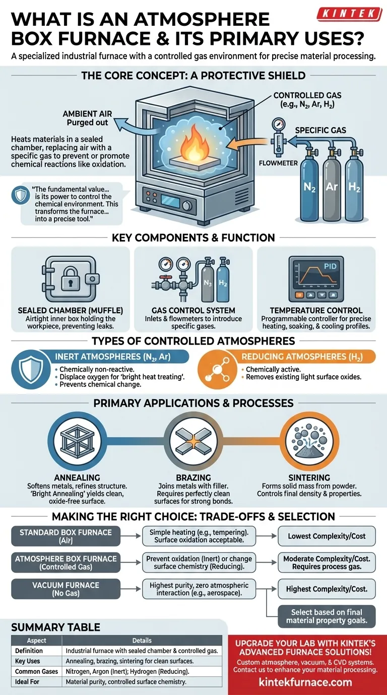 O que é um forno a caixa com atmosfera controlada e quais são seus usos primários? Essencial para Processamento Térmico Controlado Guia Visual