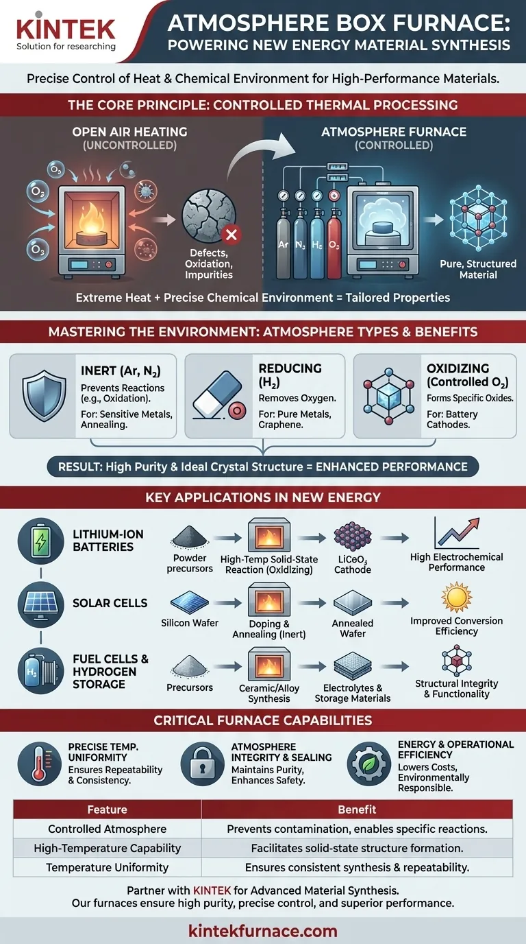 How does an atmosphere box furnace support the synthesis of new energy materials? Unlock Precise Control for High-Performance Materials Visual Guide