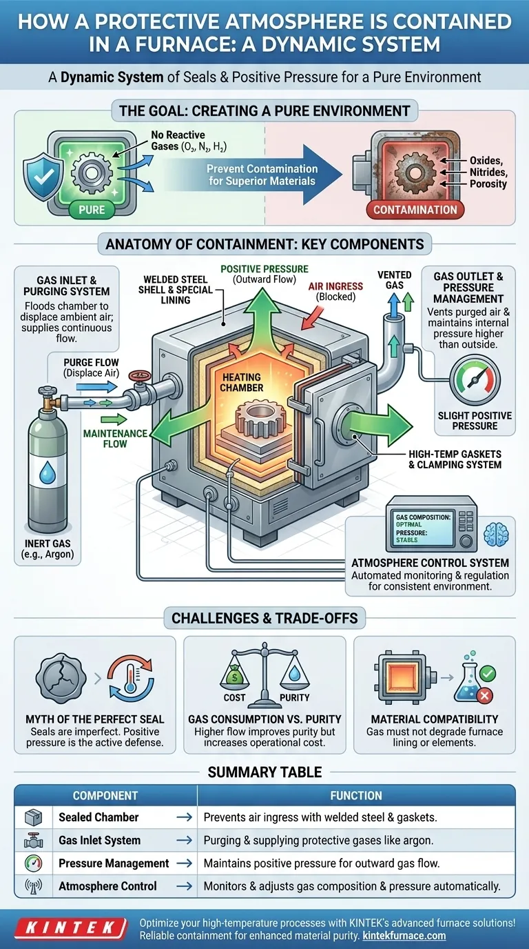 كيف يتم احتواء الغلاف الجوي الواقي في الفرن؟ شرح الأختام الهندسية والضغط الإيجابي دليل مرئي