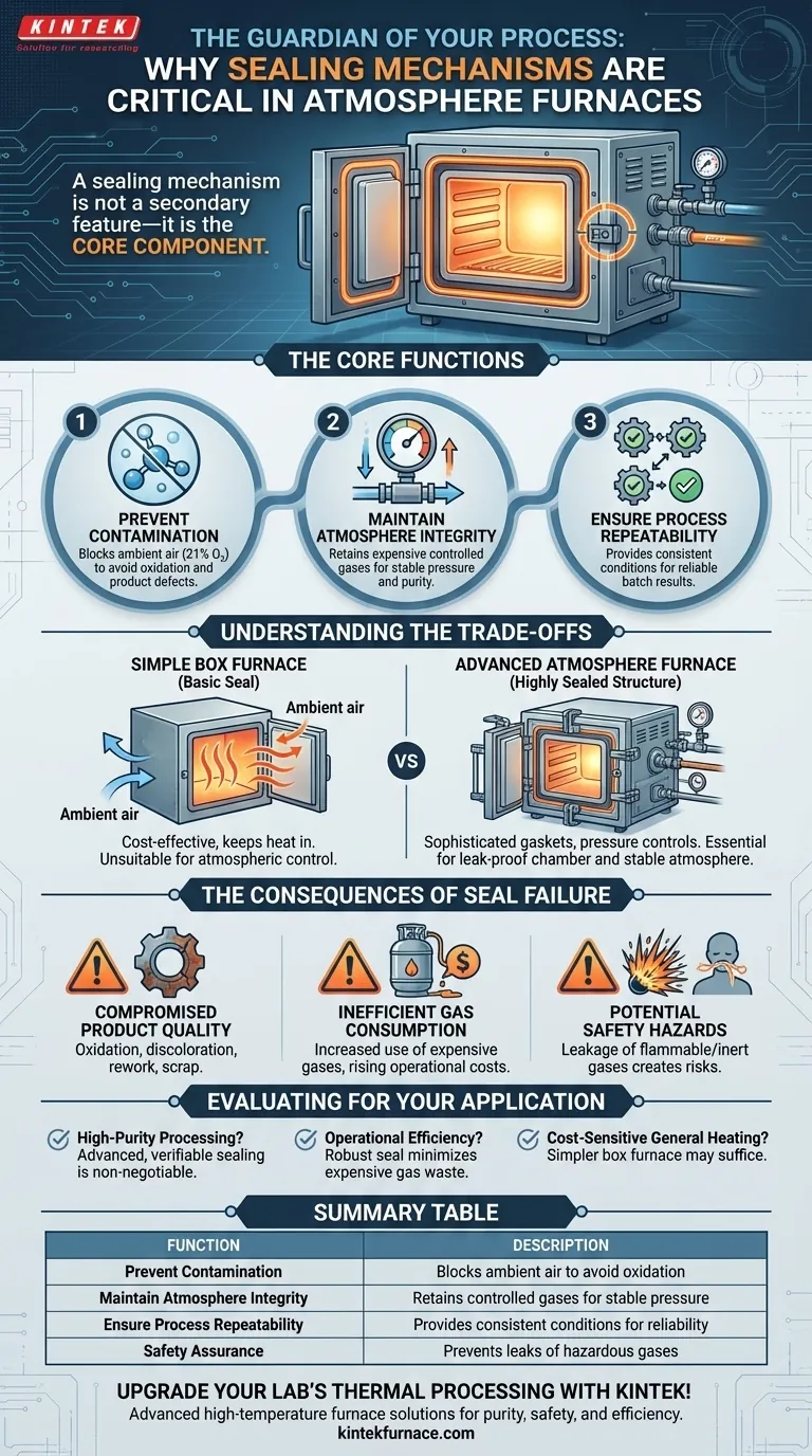 Почему уплотнительные механизмы критически важны в атмосферных печах? Обеспечение чистоты, безопасности и эффективности Визуальное руководство