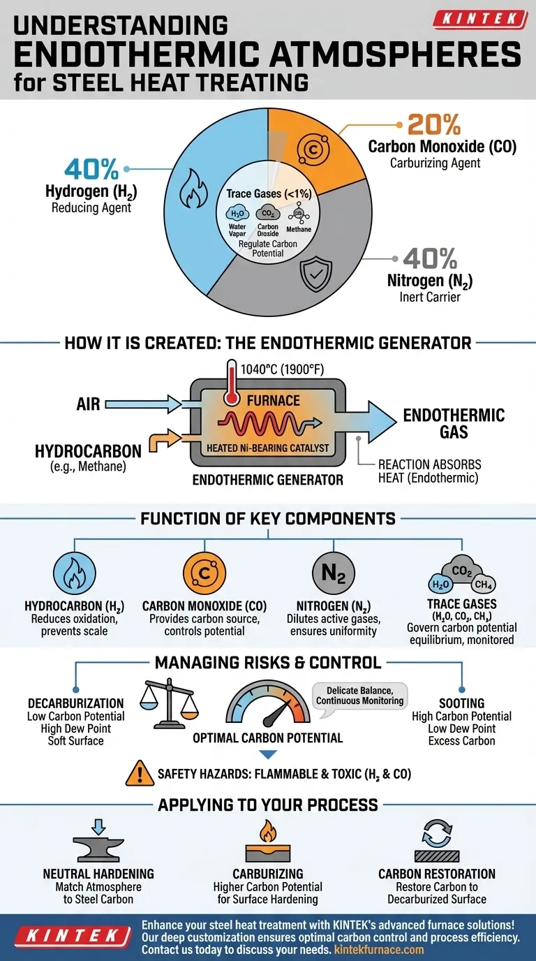 Qual é a composição de uma atmosfera endoterma típica usada para o tratamento térmico de aço? Otimize o Seu Processo de Tratamento Térmico de Aço Guia Visual