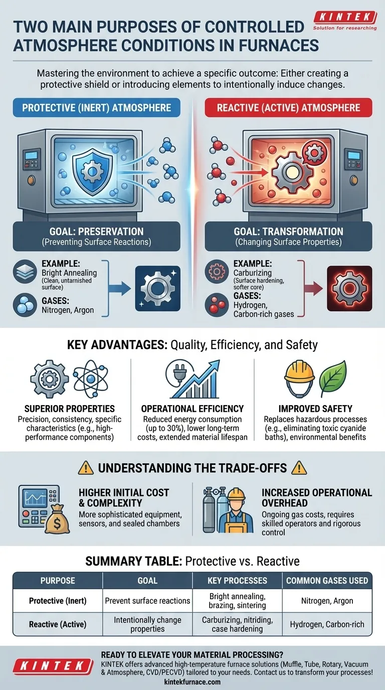 What are the two main purposes of controlled atmosphere conditions in furnaces? Protect or Transform Materials for Peak Performance Visual Guide