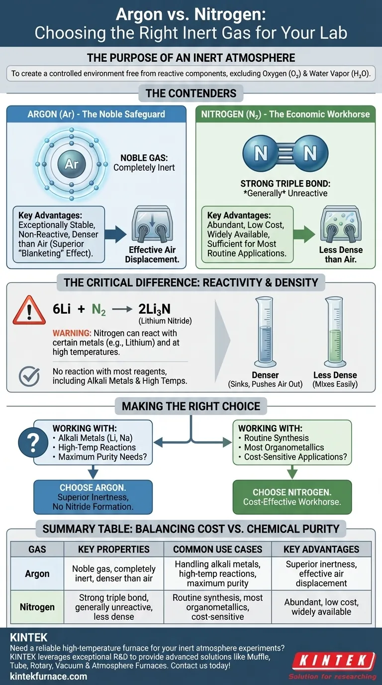 グローブボックスやシュレンクラインで一般的に使用される不活性ガスは何ですか？また、場合によっては窒素よりも好まれるのはなぜですか？アルゴンの優れた不活性性で、デリケートな実験の秘密を発見しましょう ビジュアルガイド