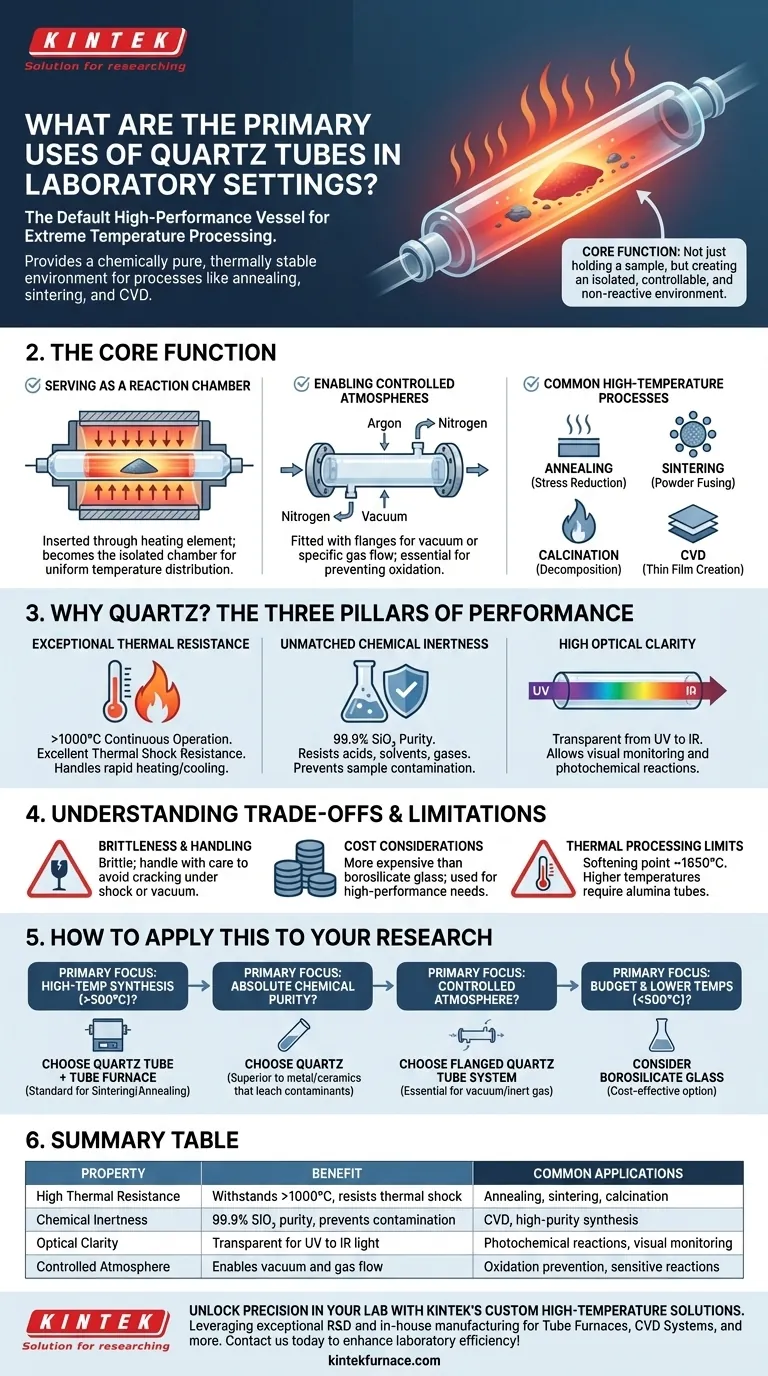 실험실 환경에서 석영관의 주요 용도는 무엇입니까? 고온 재료 가공에 필수적 시각적 가이드