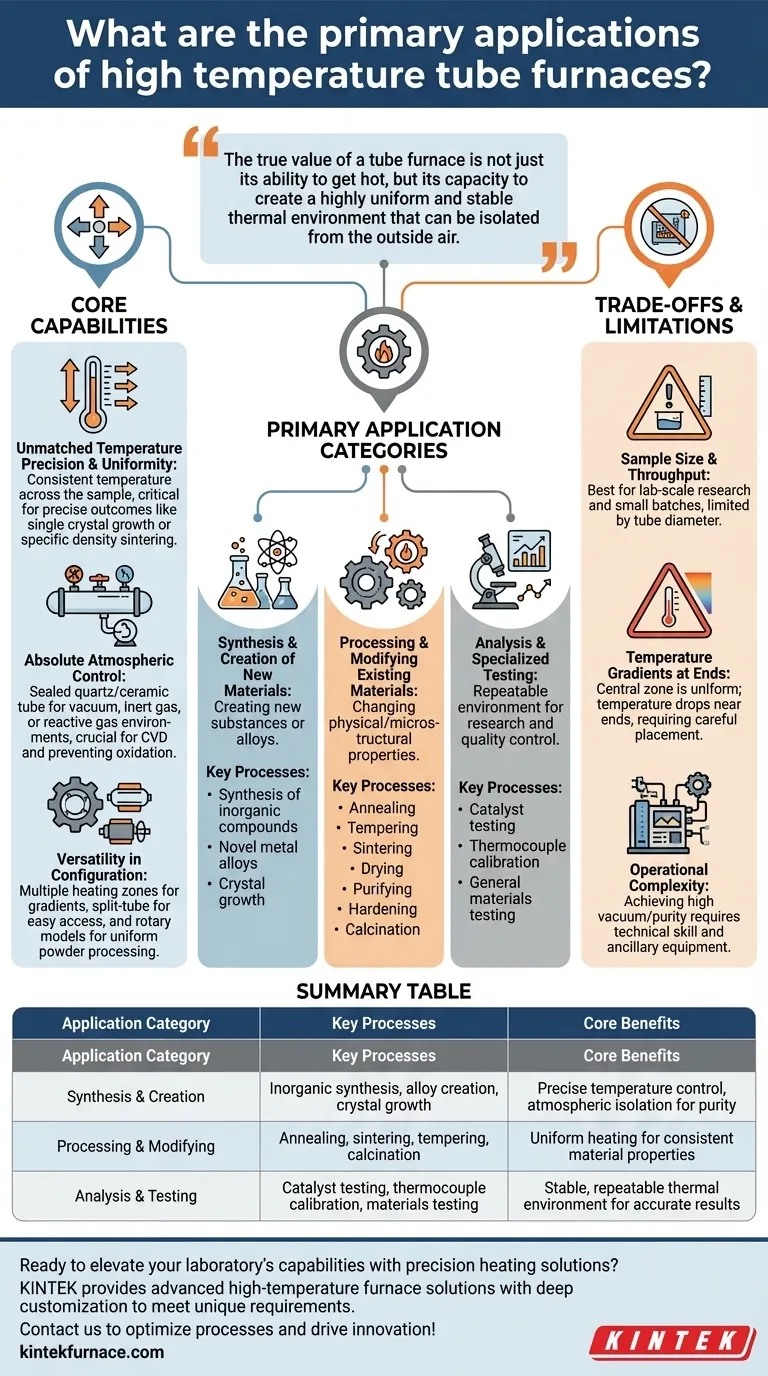 What are the primary applications of high temperature tube furnaces? Unlock Precise Heat Control for Materials Science Visual Guide