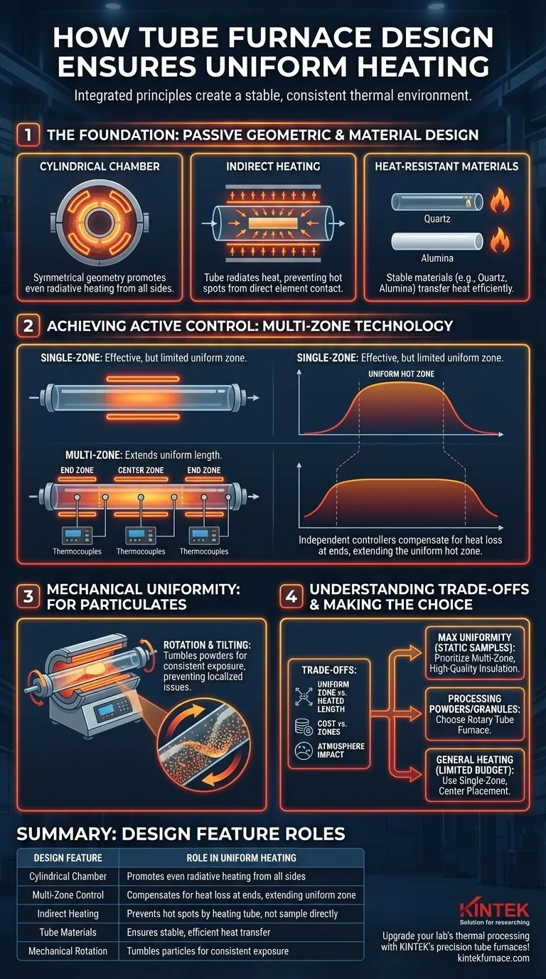 Wie gewährleistet das Design von Rohröfen eine gleichmäßige Erwärmung? Präzision meistern mit Mehrzonensteuerung Visuelle Anleitung