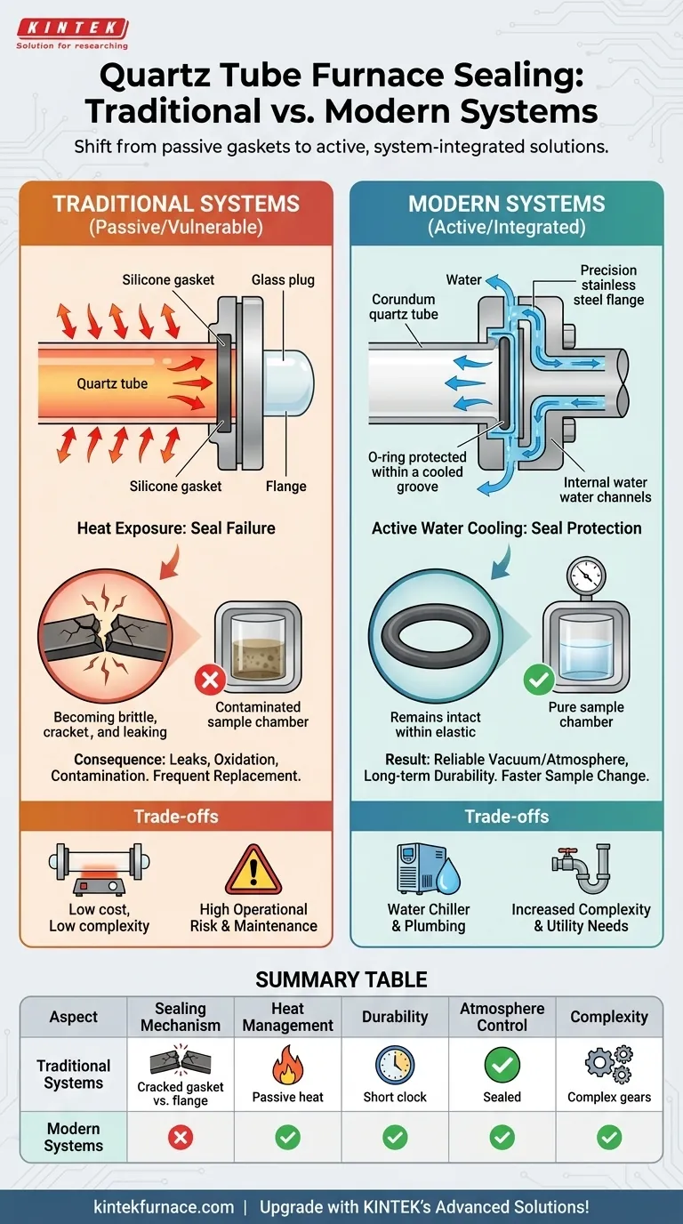 In che modo il meccanismo di tenuta nei forni a tubo di quarzo differisce dai sistemi tradizionali? Scopri la tenuta avanzata per risultati affidabili Guida Visiva
