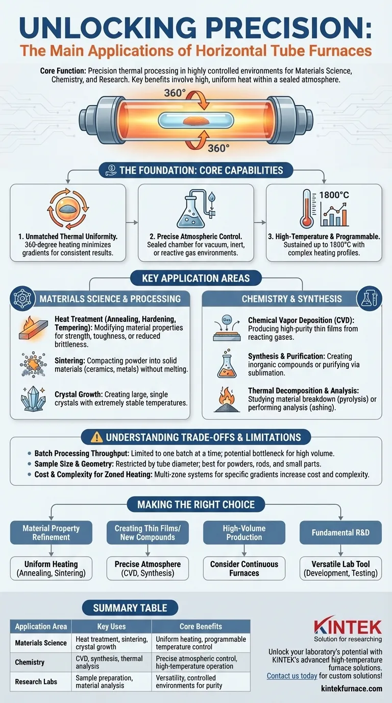 What are the main applications of horizontal tube furnaces? Achieve Precise Heat Treatment and Synthesis Visual Guide