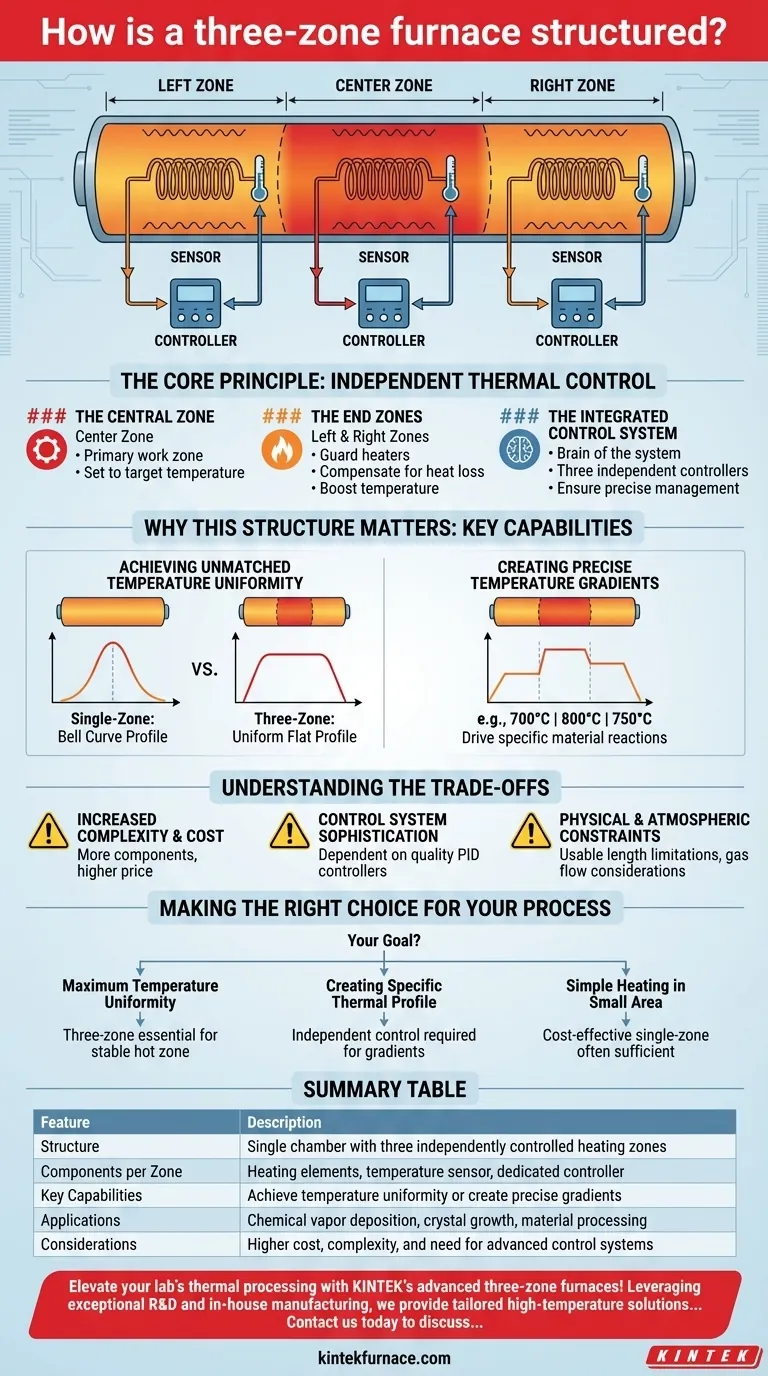 How is a three-zone furnace structured? Unlock Precision Heating for Your Lab Visual Guide