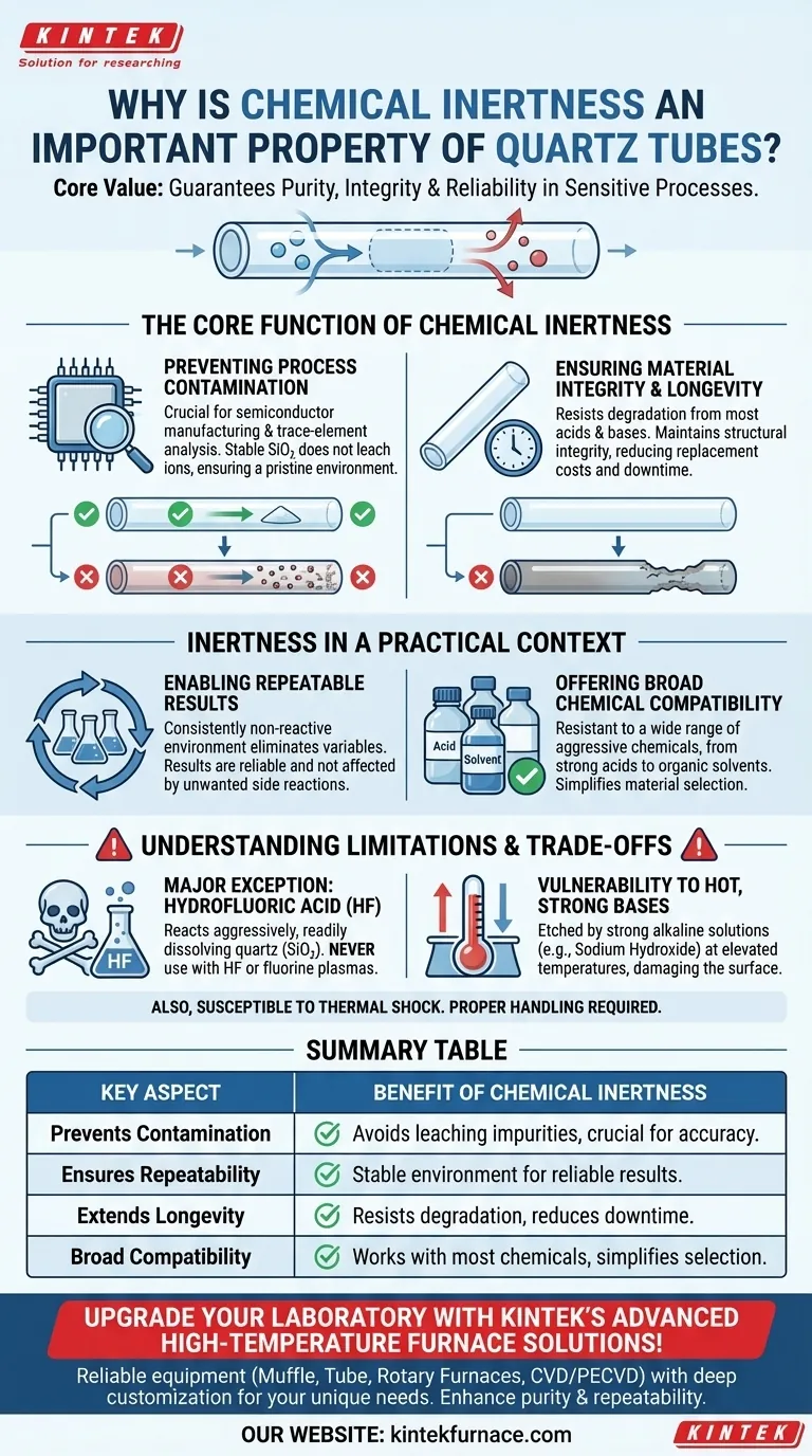 Why is chemical inertness an important property of quartz tubes? Ensure Purity and Reliability in High-Temp Processes Visual Guide