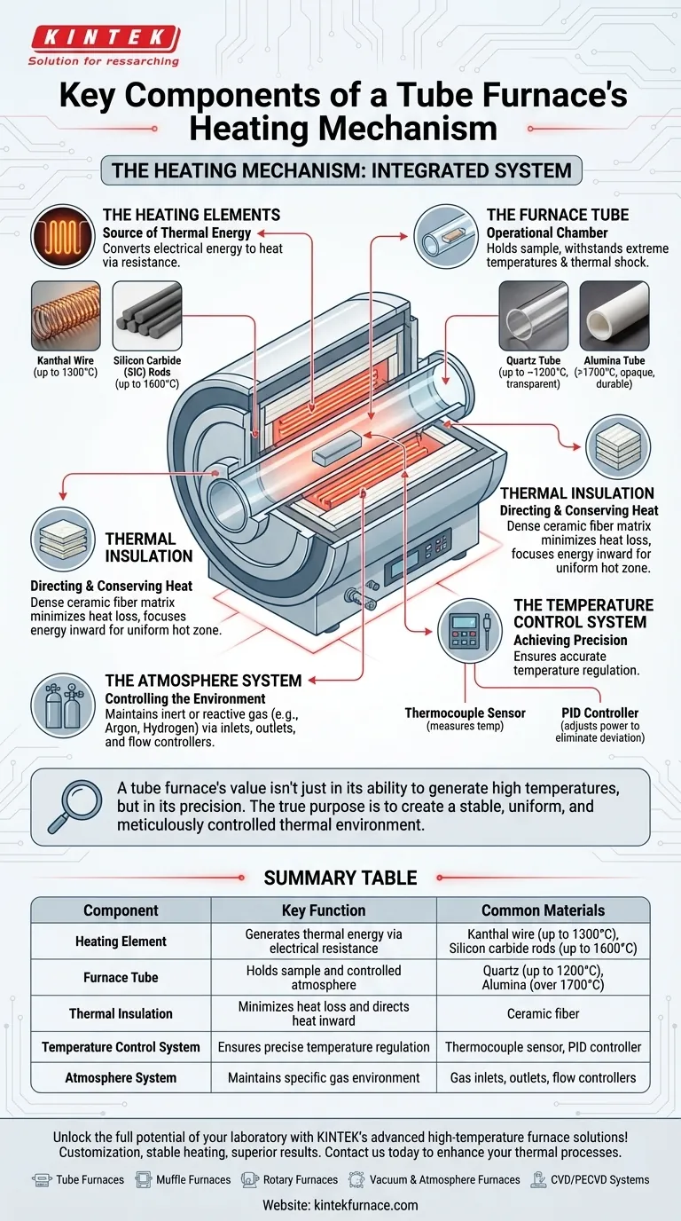 Quali sono i componenti chiave del meccanismo di riscaldamento di un forno a tubo? Scopri il riscaldamento di precisione per il tuo laboratorio Guida Visiva