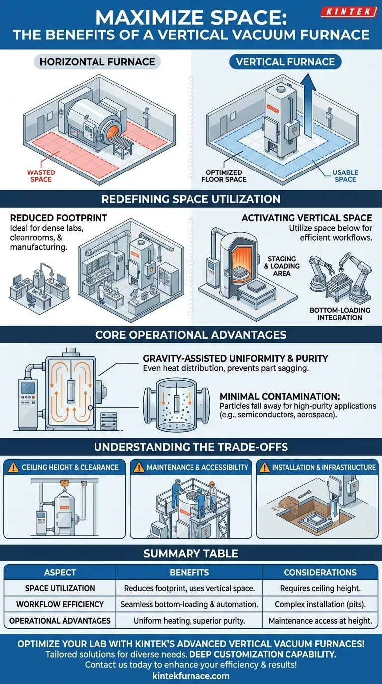 Quais são os benefícios de economia de espaço de um forno a vácuo vertical? Maximize a Eficiência em Laboratórios Compactos Guia Visual