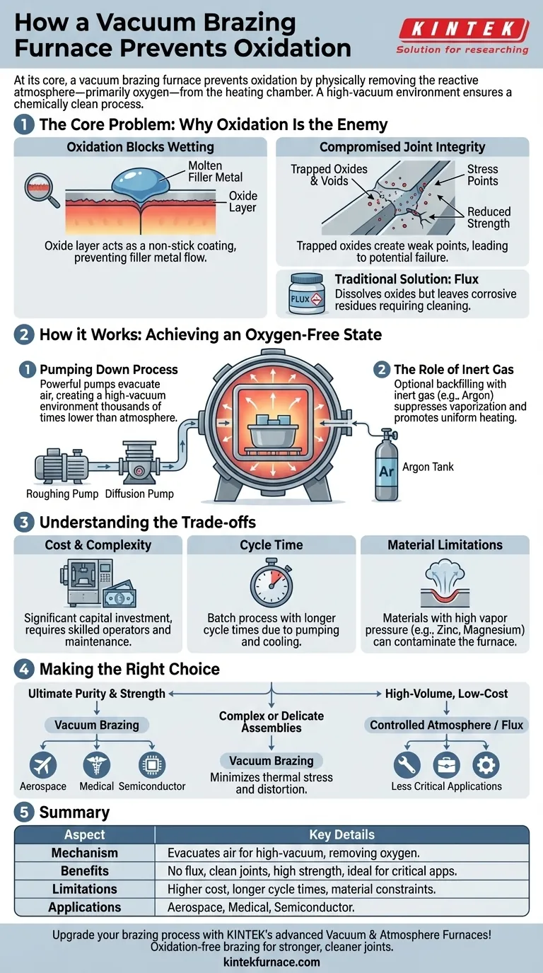How does a vacuum brazing furnace prevent oxidation during the heating process? Achieve Clean, Strong Joints with Oxidation-Free Brazing Visual Guide