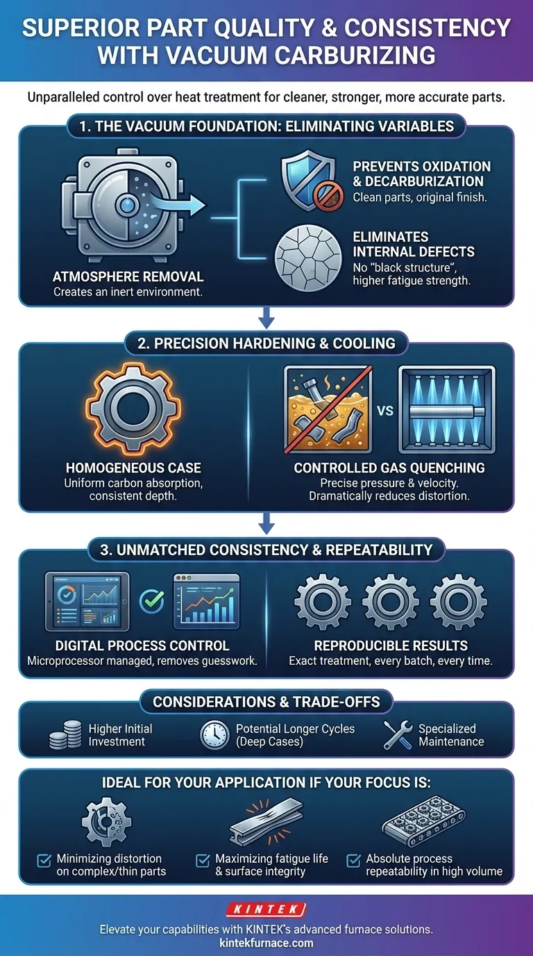 Quais vantagens a cementação a vácuo oferece em termos de qualidade e consistência da peça? Obtenha Tratamento Térmico Superior com Distorção Mínima Guia Visual