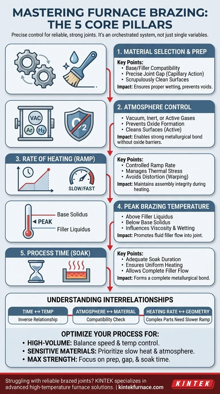 Quali fattori devono essere controllati durante la brasatura in forno per garantire una giunzione affidabile? Padroneggia le 5 variabili chiave per legami forti Guida Visiva