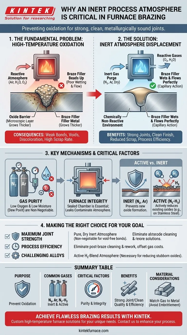 Por que uma atmosfera inerte no forno é importante na brasagem? Garante juntas fortes e livres de oxidação Guia Visual