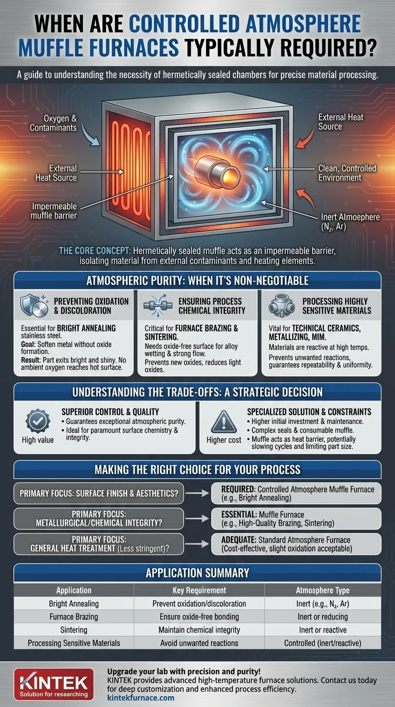 ¿Cuándo se requieren típicamente los hornos mufla de atmósfera controlada? Esenciales para el tratamiento térmico de alta pureza Guía Visual