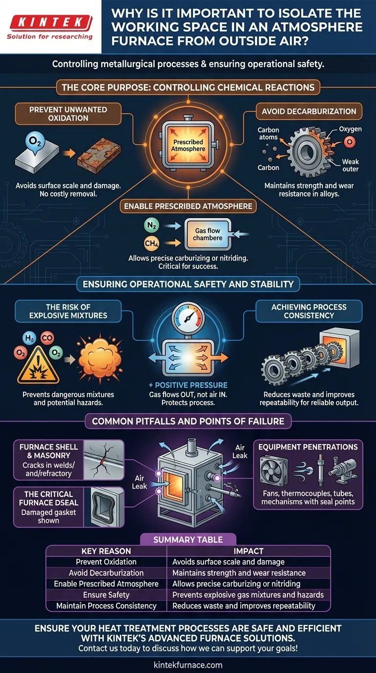 Why is it important to isolate the working space in an atmosphere furnace from outside air? Ensure Process Control and Safety Visual Guide