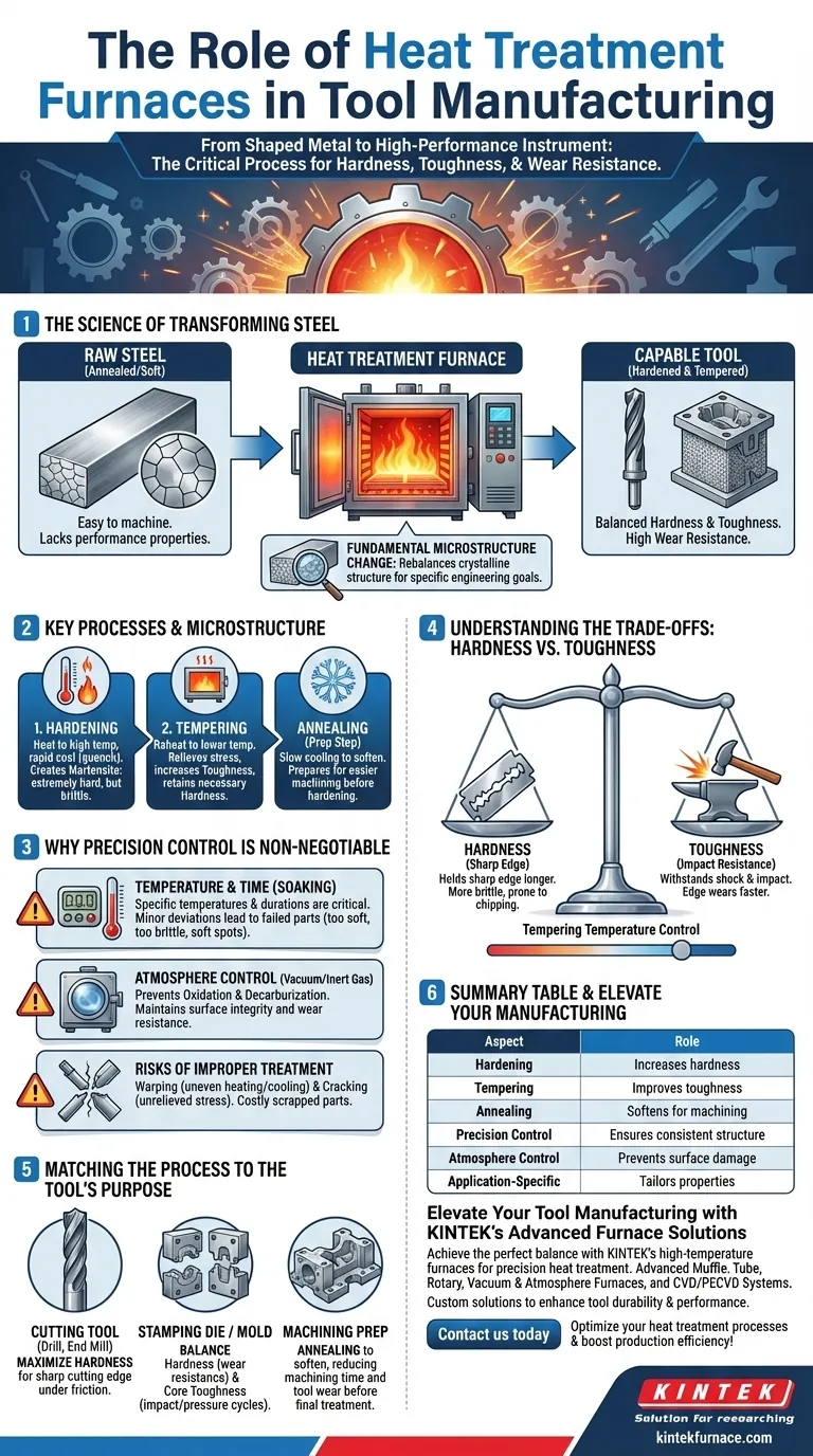 ما هو الدور الذي تلعبه أفران المعالجة الحرارية في تصنيع الأدوات؟ افتح الدقة للحصول على الصلابة والمتانة دليل مرئي