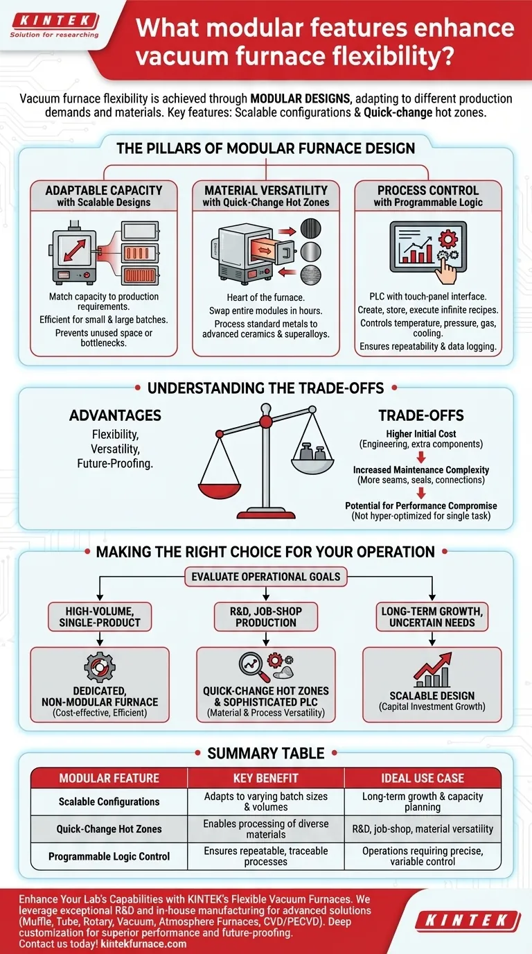 Welche modularen Funktionen erhöhen die Flexibilität von Vakuumöfen? Steigern Sie die Effizienz mit skalierbaren, schnell wechselbaren Designs Visuelle Anleitung