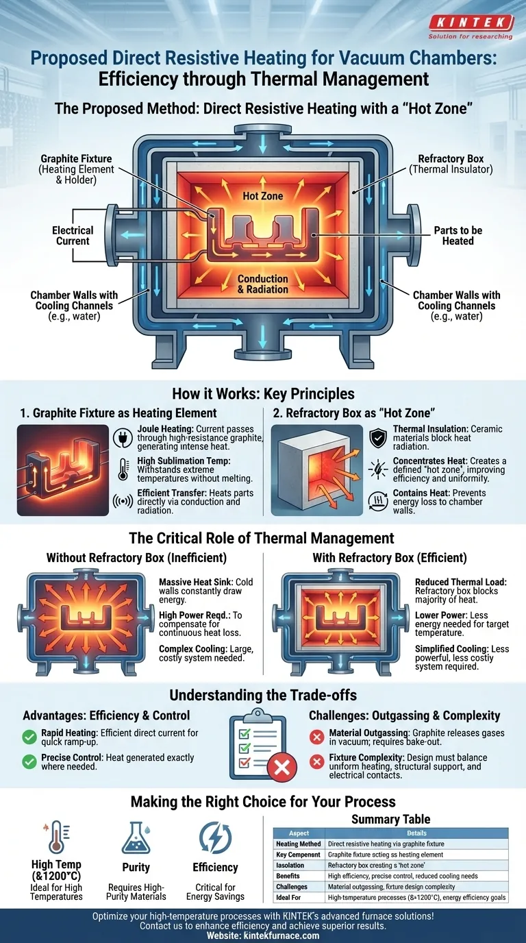 What heating method is proposed for the vacuum chamber? Efficient Direct Resistive Heating Explained Visual Guide