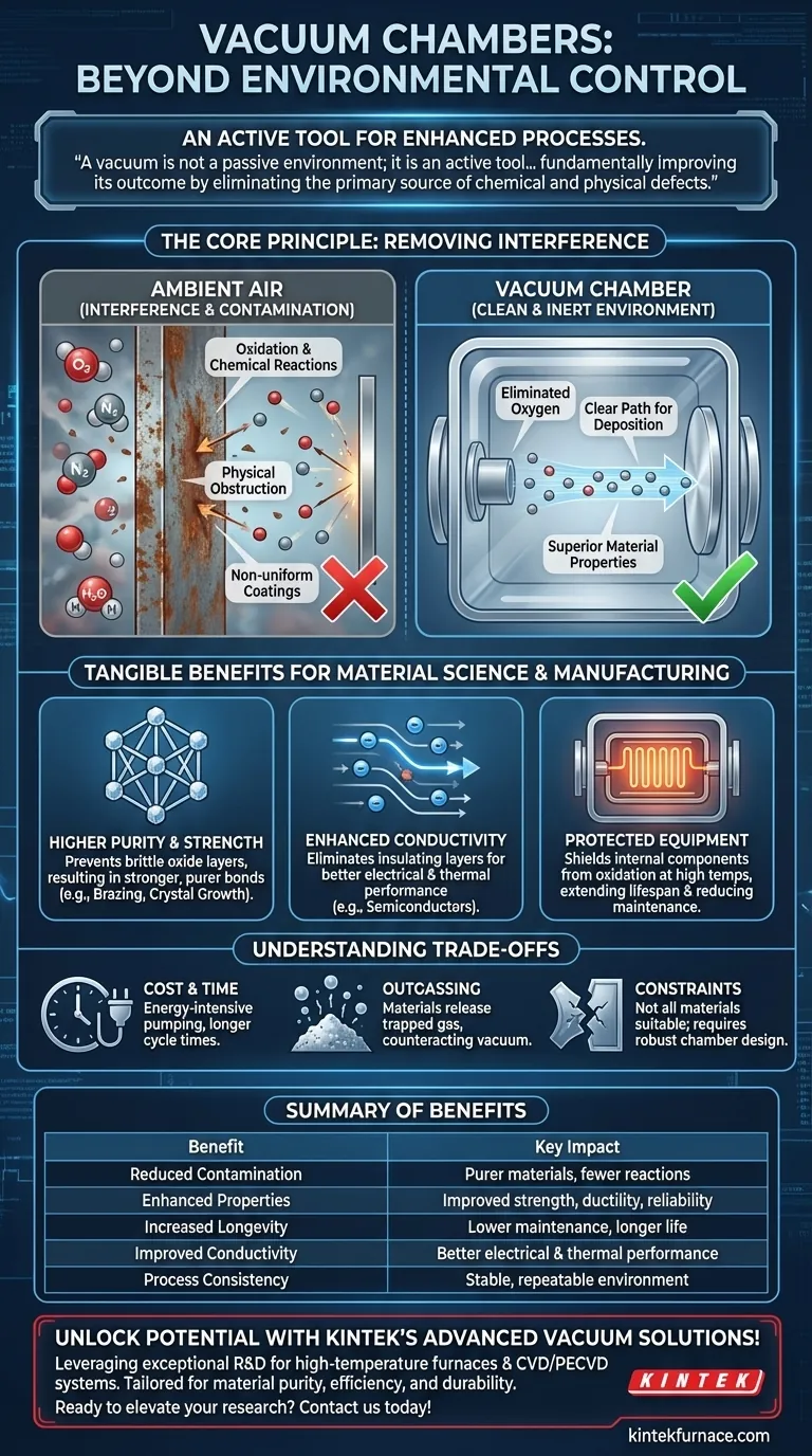 Quali vantaggi aggiuntivi offrono le camere a vuoto oltre al controllo ambientale? Migliorare la purezza del materiale e l'efficienza del processo Guida Visiva