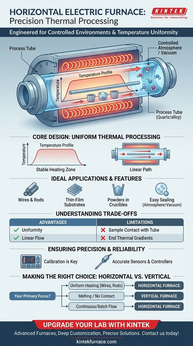 What is a horizontal electric furnace designed for? Achieve Precise Thermal Processing in Controlled Environments Visual Guide