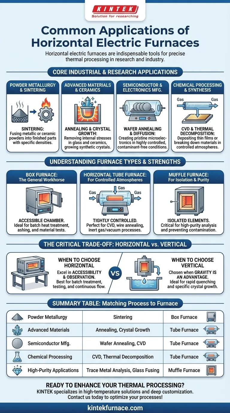 Quais são algumas aplicações comuns de fornos elétricos horizontais? Desbloqueie a Precisão no Processamento Térmico Guia Visual