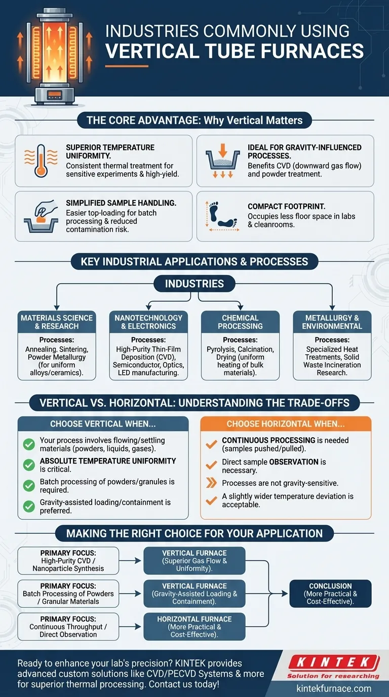 What industries commonly use vertical tube furnaces? Key Applications in Materials Science, Nanotech, and More Visual Guide
