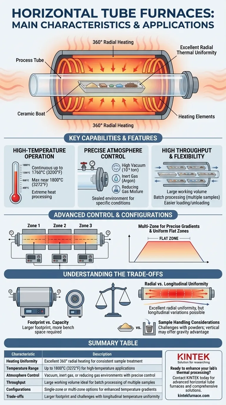 Was sind die Hauptmerkmale horizontaler Rohröfen? Optimieren Sie Ihre Hochtemperaturverarbeitung mit gleichmäßiger Erwärmung Visuelle Anleitung