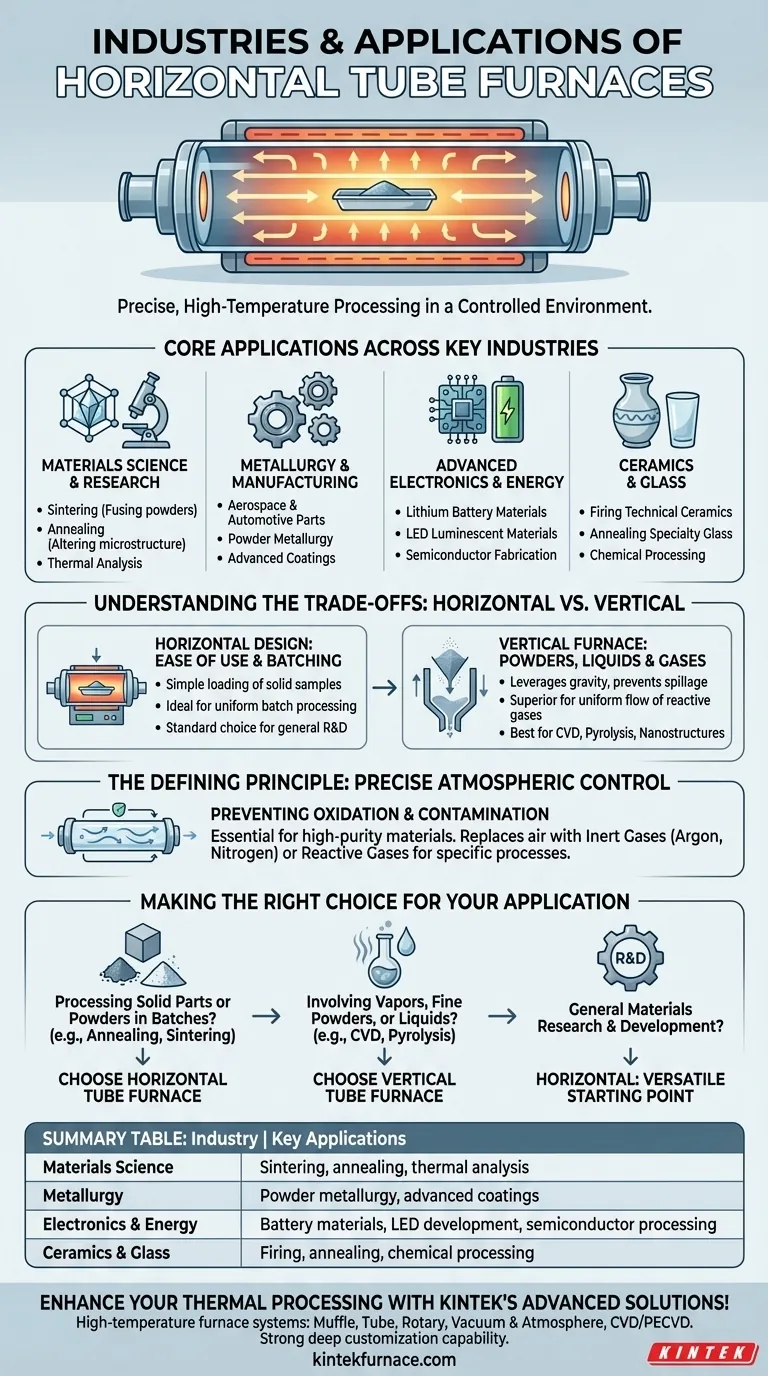 What industries commonly use horizontal tube furnaces? Key Applications in Materials Science and Manufacturing Visual Guide