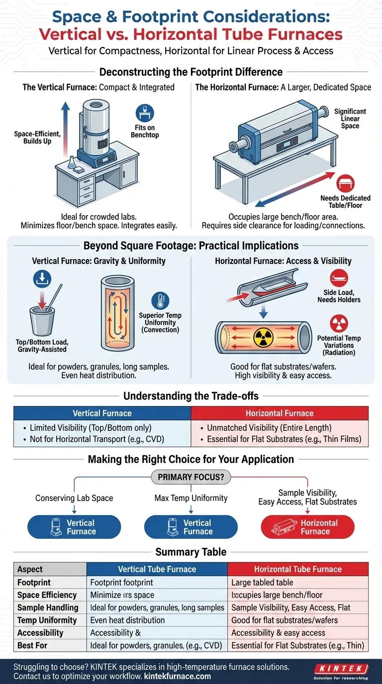 Каковы соображения по занимаемому пространству и площади для вертикальных и горизонтальных трубчатых печей? Оптимизируйте планировку вашей лаборатории Визуальное руководство