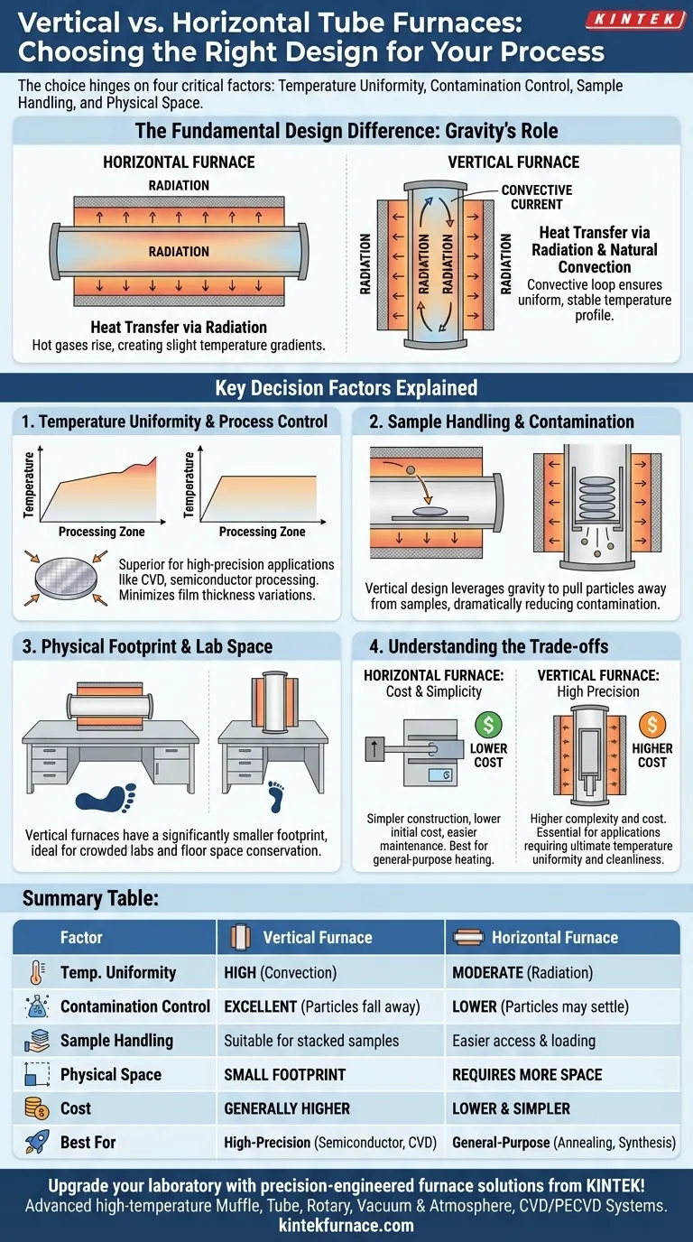 Quali fattori dovrebbero essere considerati nella scelta tra forni a tubo verticali e orizzontali? Ottimizza le prestazioni del tuo laboratorio Guida Visiva