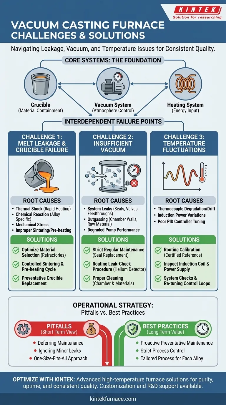 Quais são alguns desafios comuns enfrentados na operação de um forno de fundição a vácuo e suas soluções? Superando Vazamentos de Metal Fundido e Problemas de Vácuo Guia Visual