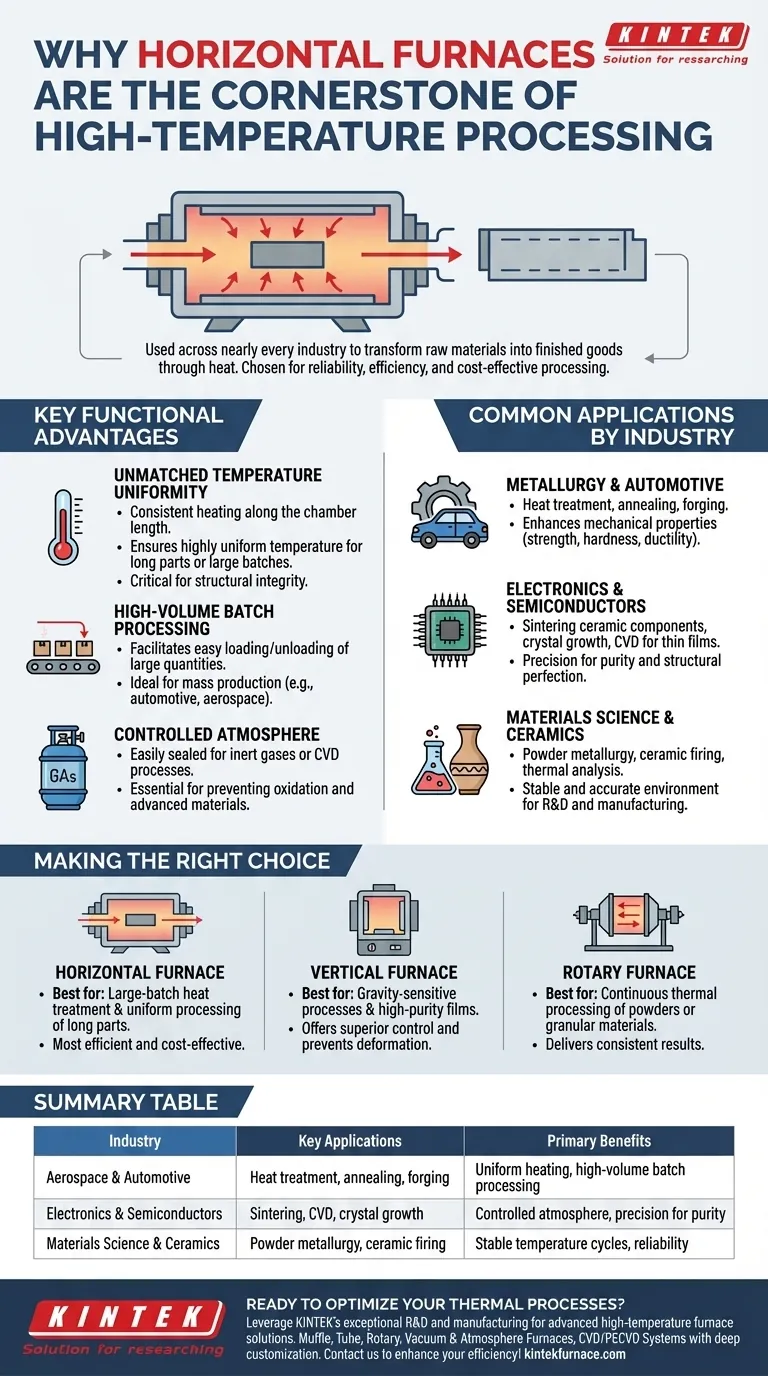 What industries commonly use horizontal furnaces? Unlock High-Temperature Processing for Your Sector Visual Guide