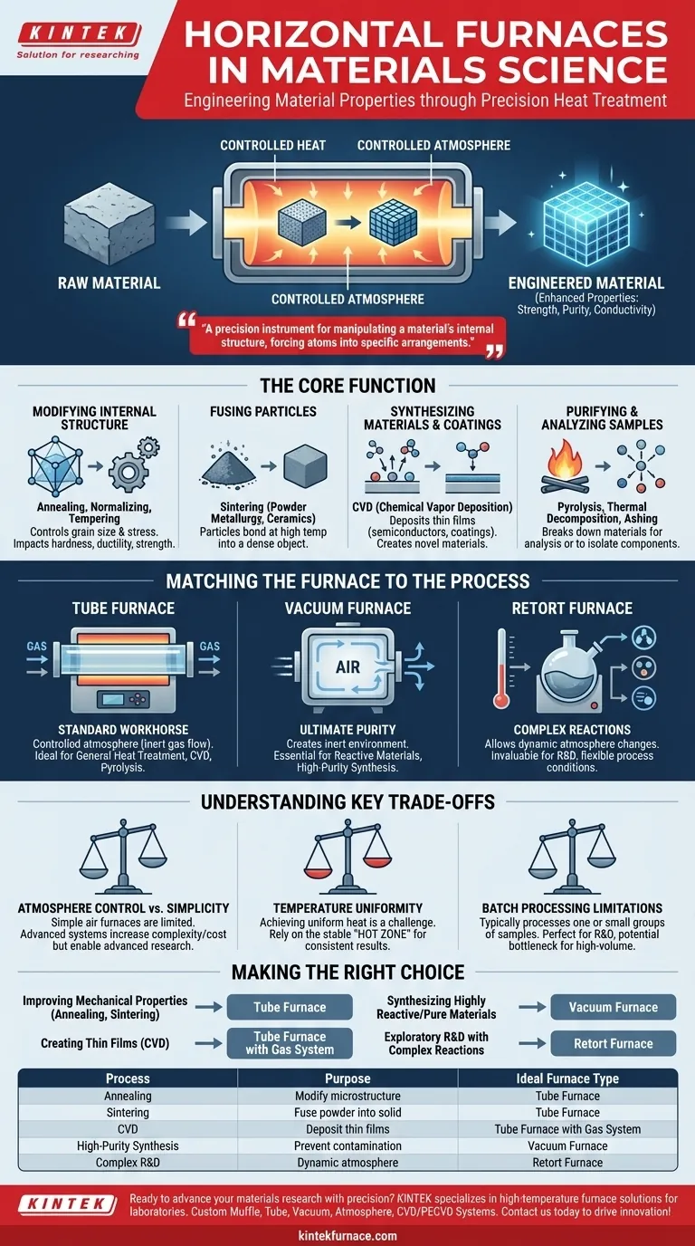 How are horizontal furnaces used in materials science? Unlock Precision in Heat Treatment Visual Guide