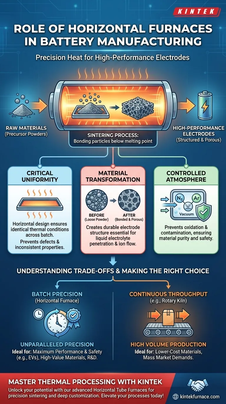 ¿Cuál es el papel de los hornos horizontales en la fabricación de baterías? Logre un procesamiento térmico de precisión para un rendimiento superior de la batería Guía Visual