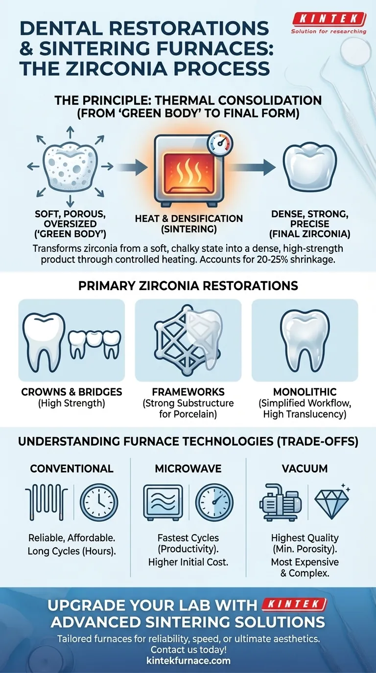What types of dental restorations are processed using sintering furnaces? Achieve Durable, High-Strength Zirconia Solutions Visual Guide