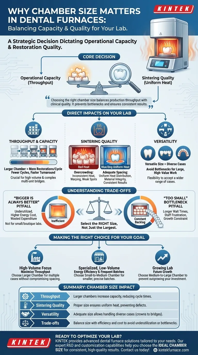Perché la dimensione della camera è una considerazione importante nella scelta di un forno dentale? Ottimizza l'efficienza e la qualità del tuo laboratorio Guida Visiva