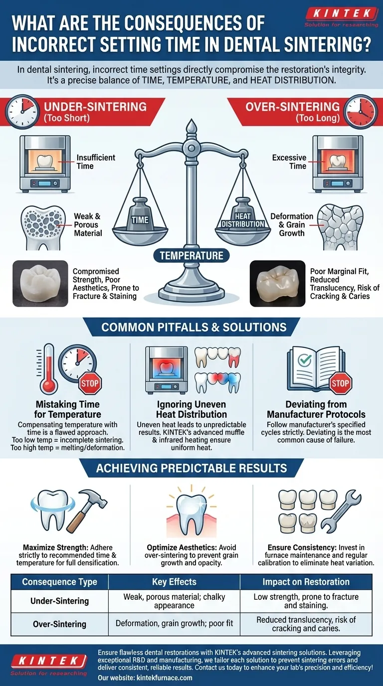 What are the consequences of incorrect setting time in dental sintering? Avoid Restoration Failures with Precise Control Visual Guide
